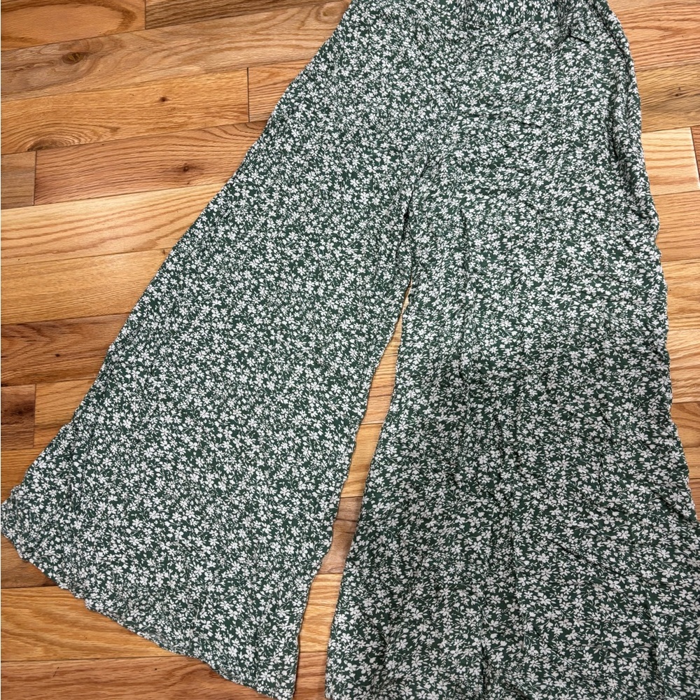 Floral Green Women's Wide-Leg Pants